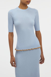 Mireya Knit Top in Halogen Blue Cashmere Silk