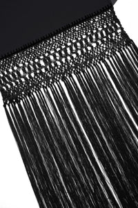 Egret Fringe Scarf in Black Double-face Recycled Cashmere with Silk Macrame