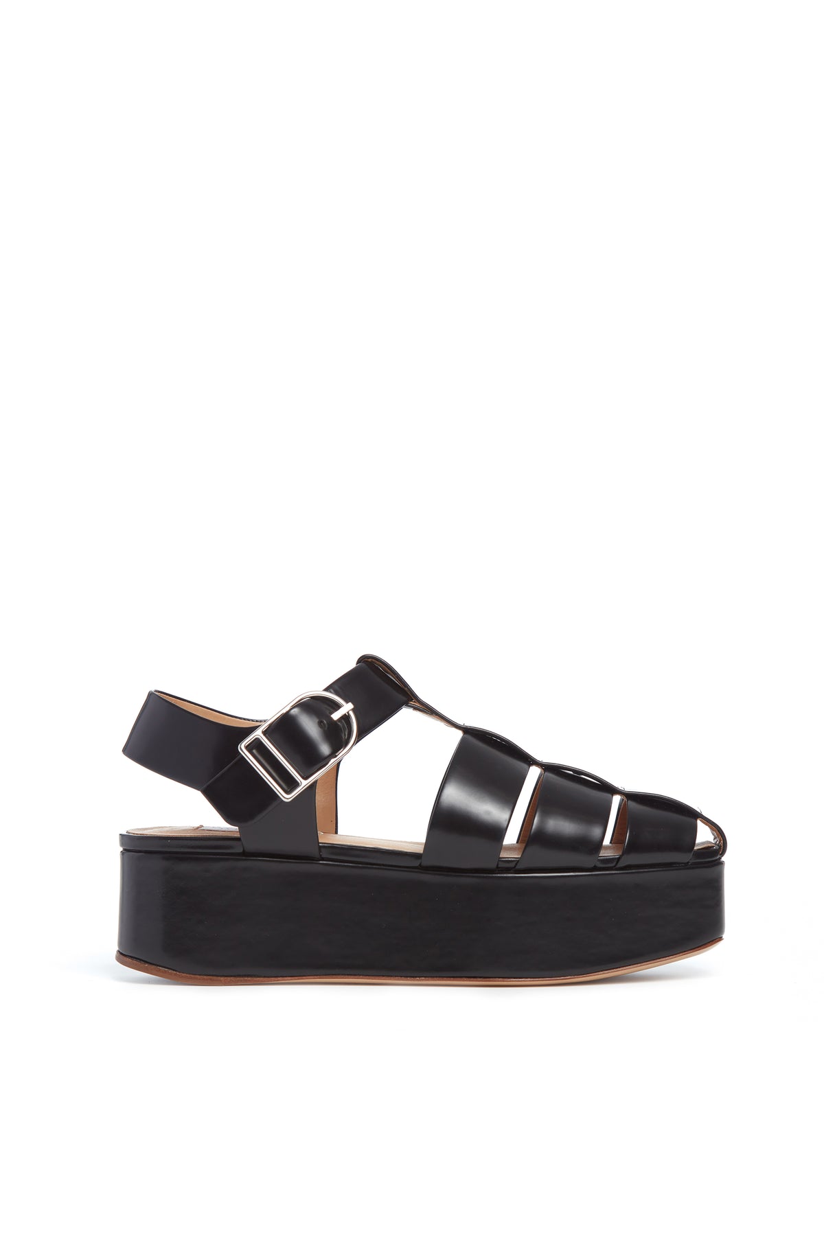 Mila Plateau Sandal in Black Leather