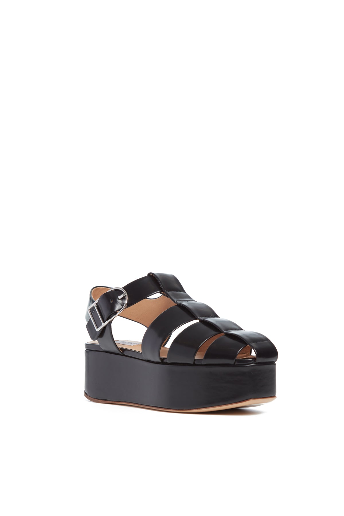 Mila Plateau Sandal in Black Leather