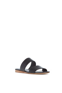 Lora Flat Sandal in Black Nappa Leather