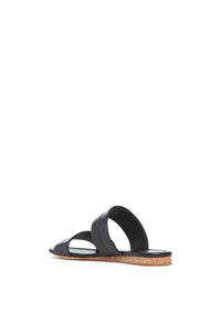 Lora Flat Sandal in Black Nappa Leather