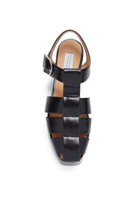 Mila Plateau Sandal in Black Leather