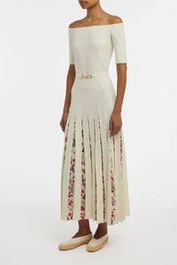 Kurt Knit Pleated Maxi Dress in White Multi Merino Wool