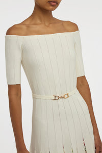 Kurt Knit Pleated Maxi Dress in White Multi Merino Wool