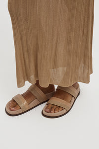 Low Striker Flat Sandal in Nude Snakeskin & Nappa Leather