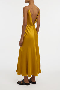 Brigita Slip Maxi Dress in Golden Birch Silk Satin