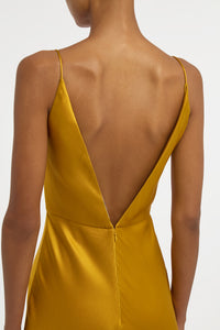 Brigita Slip Maxi Dress in Golden Birch Silk Satin