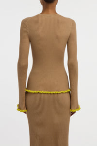 Erya Knit Crewneck Sweater in Camel Cashmere Silk
