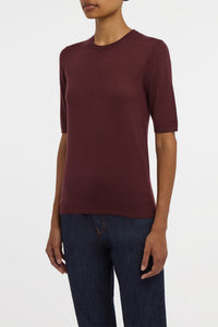 Chryse Knit T-Shirt in Bordeaux Cashmere Silk with Hemp