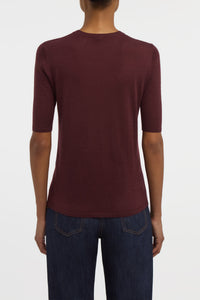 Chryse Knit T-Shirt in Bordeaux Cashmere Silk with Hemp
