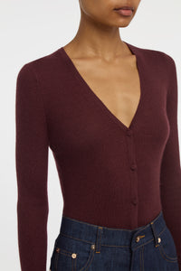 Aiste Knit Cardigan in Bordeaux Cashmere Silk with Hemp