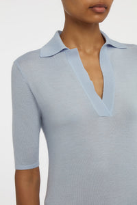 Caius Knit Short Sleeve Polo in Halogen Blue Cashmere Silk