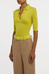Caius Knit Short Sleeve Polo in Citrine Cashmere Silk