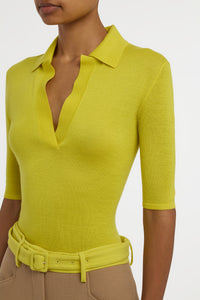 Caius Knit Short Sleeve Polo in Citrine Cashmere Silk