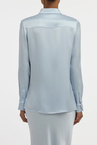 Cruz Shirt in Light Blue Silk Satin