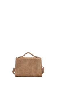 Small Leonora Flap Bag in Dark Sand Suede