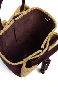 Small Marija Tote Bag in Bordeaux Suede & Raffia