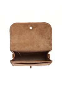 Small Leonora Flap Bag in Dark Sand Suede