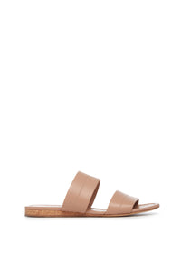 Lora Flat Sandal in Dark Camel Nappa Leather