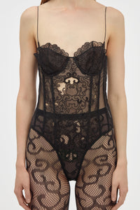 Bellarose Bodysuit in Black Silk Organza Lace