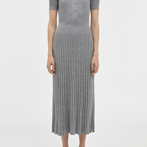 Amor Knit Midi Dress in Heather Grey Cashmere Silk L / Heather Grey