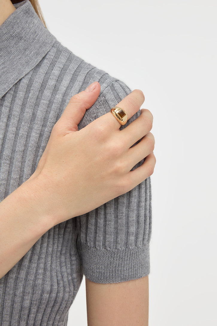 Medium Ring in 18K Yellow Gold & Tiger's Eye Stone