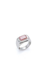 Large Ring in 18K White Gold & Pink Marble Stone