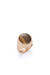 Signet Ring in 18K Rose Gold & Tiger's Eye Stone with Brown Diamond