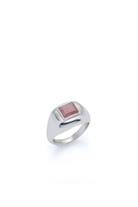 Medium Ring in 18K White Gold & Pink Marble Stone