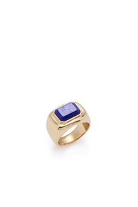 Large Ring in 18K Yellow Gold & Lapis Stone