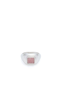 Medium Ring in 18K White Gold & Pink Marble Stone