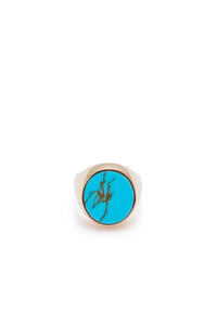 Signet Ring in 18K Rose Gold & Turquoise Stone with Blue Sapphire