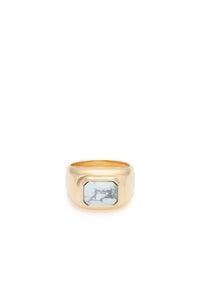 Large Ring in 18K Yellow Gold & Howlite Stone