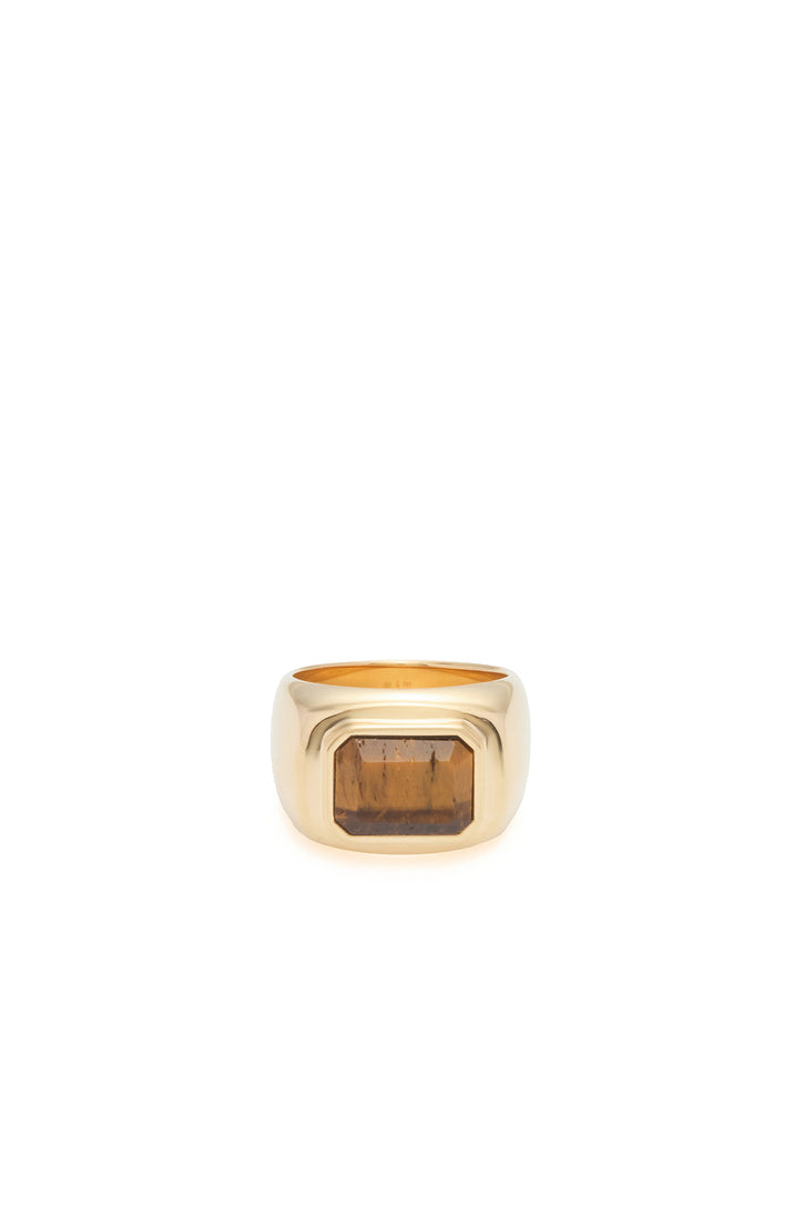 Large Ring in 18K Yellow Gold & Tiger's Eye Stone