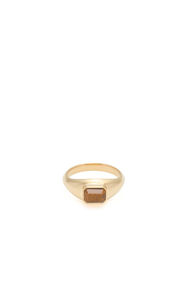 Small Ring in 18K Yellow Gold & Tiger's Eye Stone