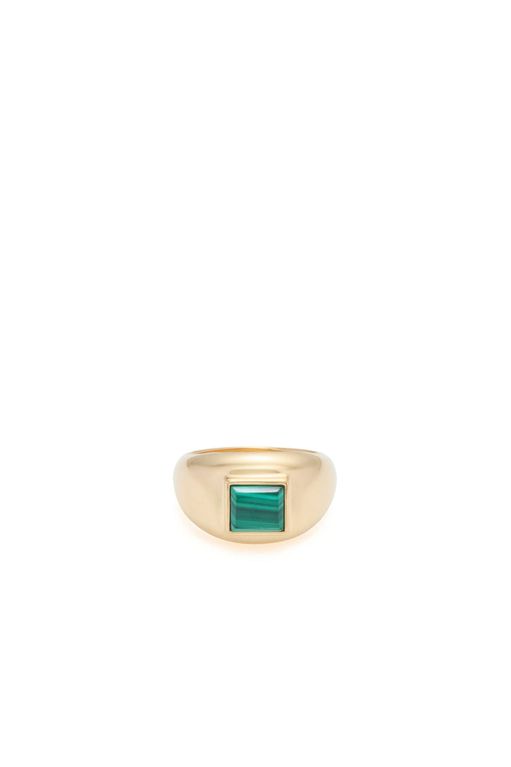 Medium Ring in 18K Yellow Gold & Malachite Stone