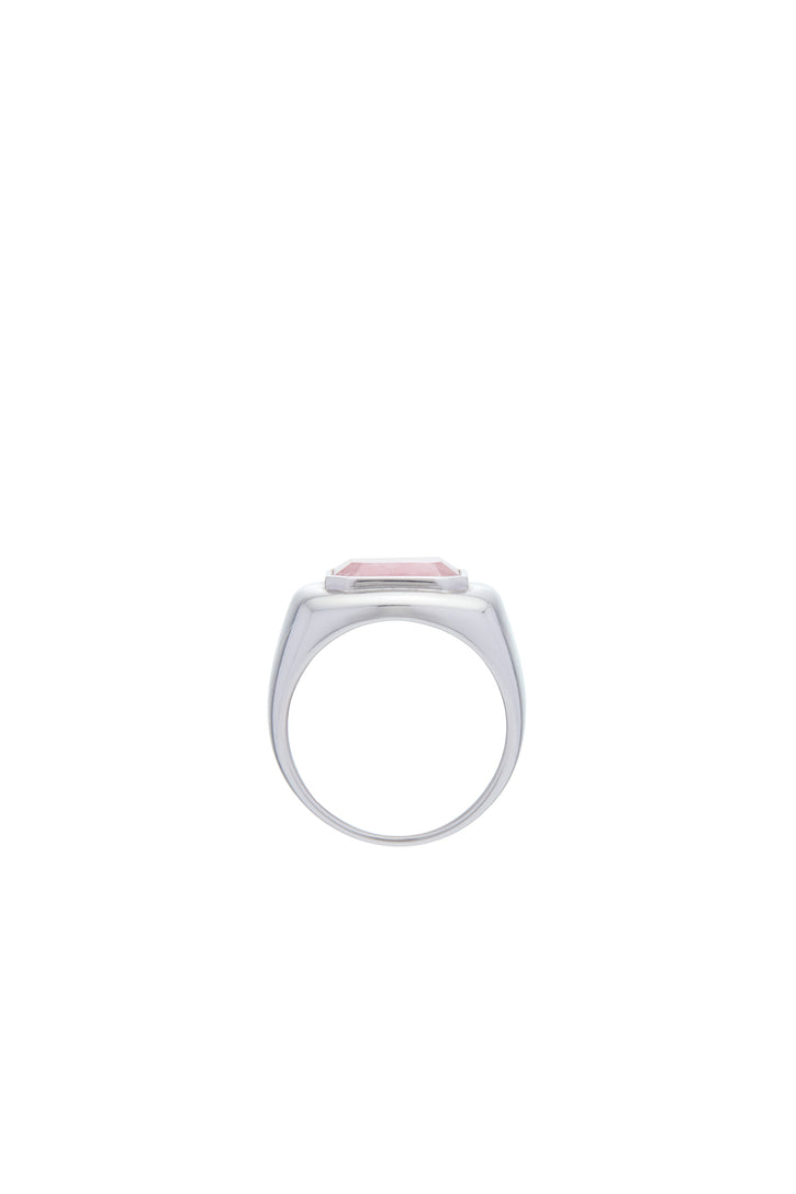 Large Ring in 18K White Gold & Pink Marble Stone