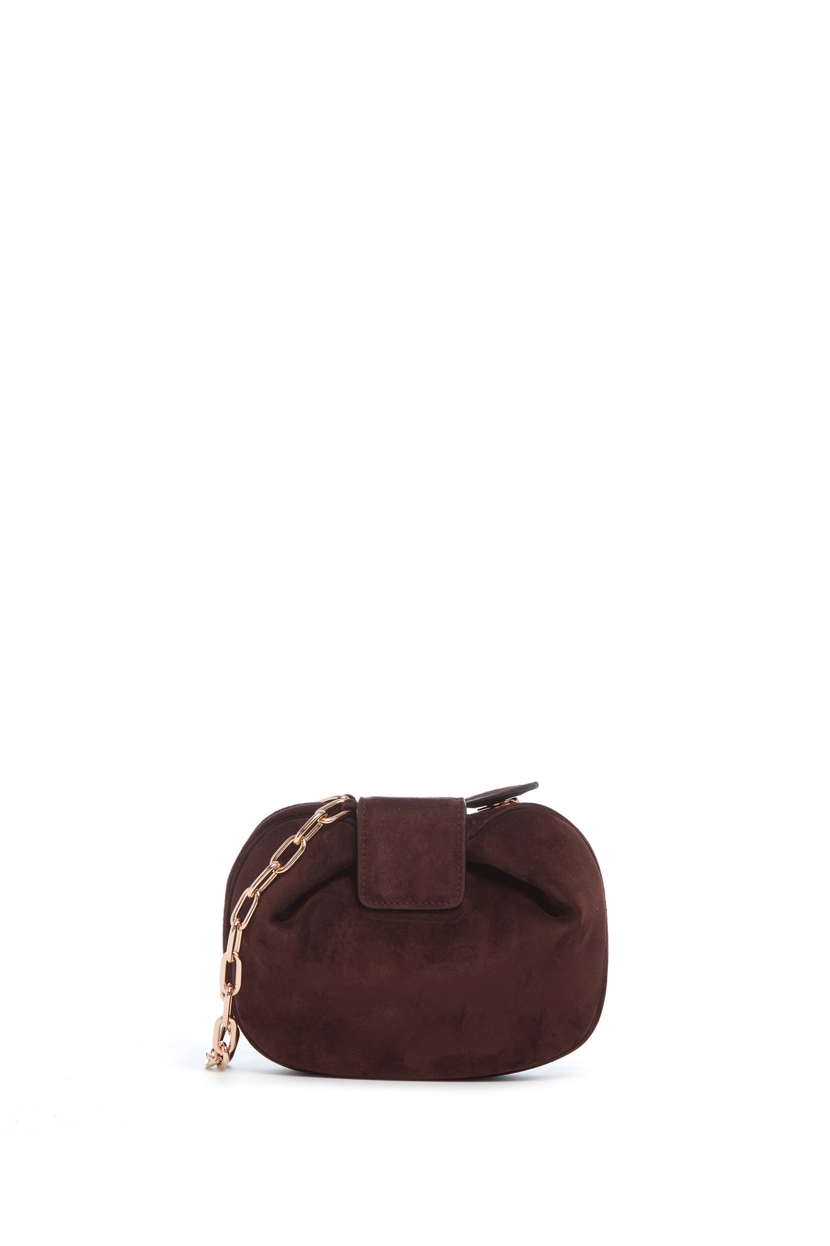 Soft Demi Clutch with Chain in Dark Brown Suede