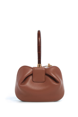 Nina Bag in Cognac Nappa Leather with Crocodile Leather Handle
