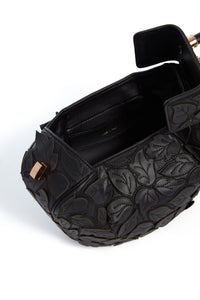 Demi Embroidered Leaves Bag in Black Nappa Leather