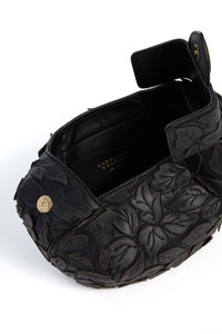 Soft Demi Embroidered Leaves Clutch in Black Nappa Leather