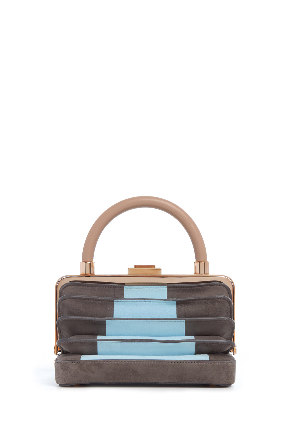 Diana Bag in Grey & Light Blue Suede with Nude Nappa Leather Handle