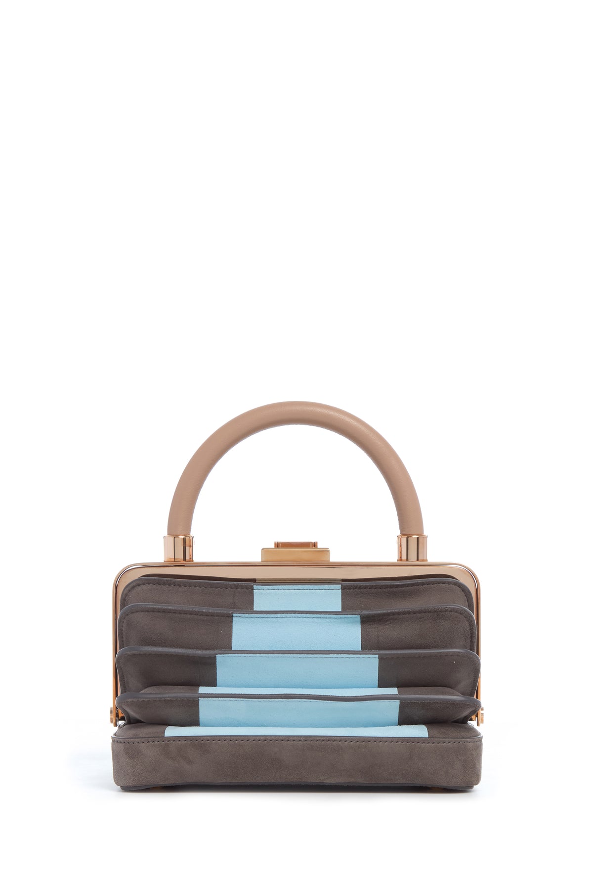Diana Bag in Grey & Light Blue Suede with Nude Nappa Leather Handle
