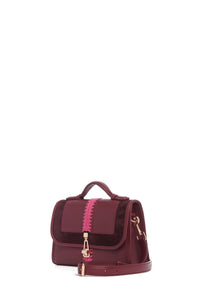 Small Leonora Flap Embroidered Bag in Bordeaux Nappa Leather