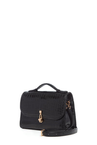 Medium Leonora Flap Bag in Black Crocodile Leather with Sunglasses Pouch