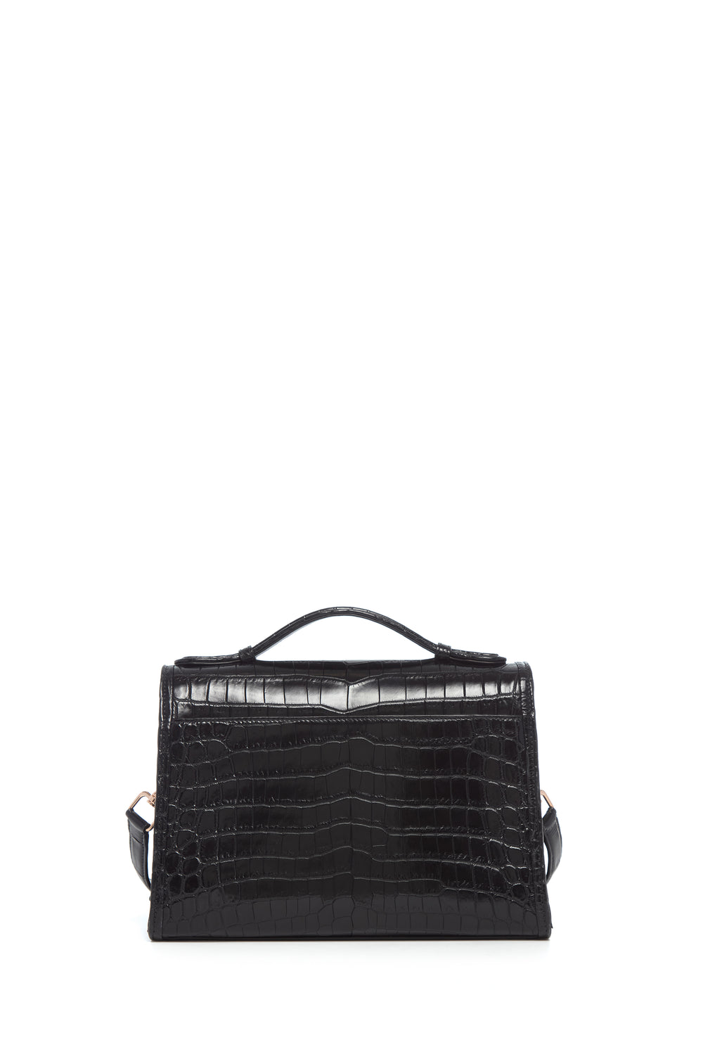 Medium Leonora Flap Bag in Black Crocodile Leather with Sunglasses Pouch