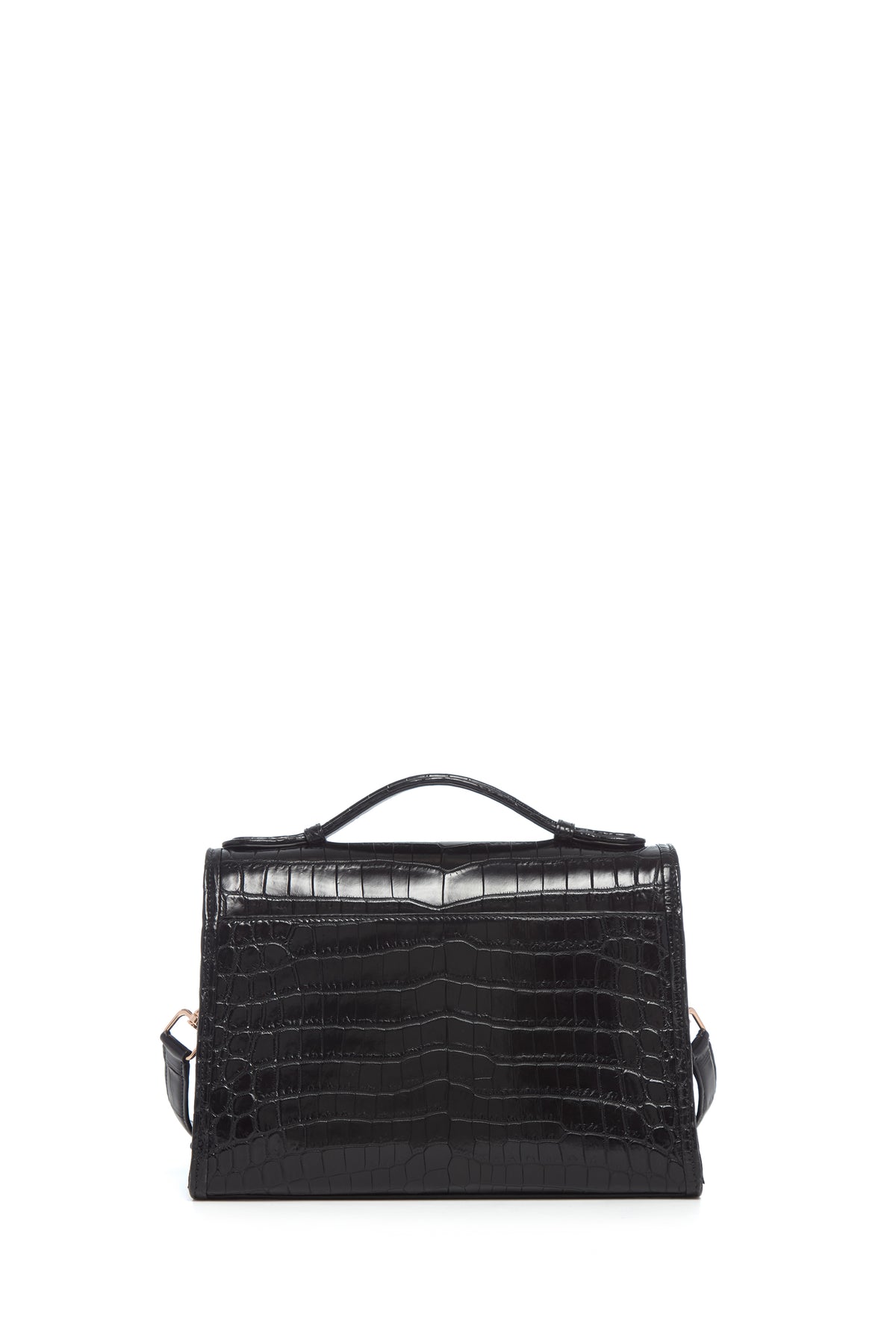 Medium Leonora Flap Bag in Black Crocodile Leather with Sunglasses Pouch