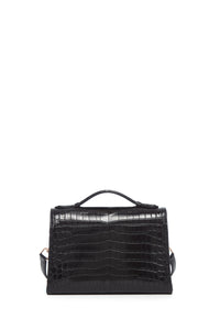 Medium Leonora Flap Bag in Black Crocodile Leather with Sunglasses Pouch
