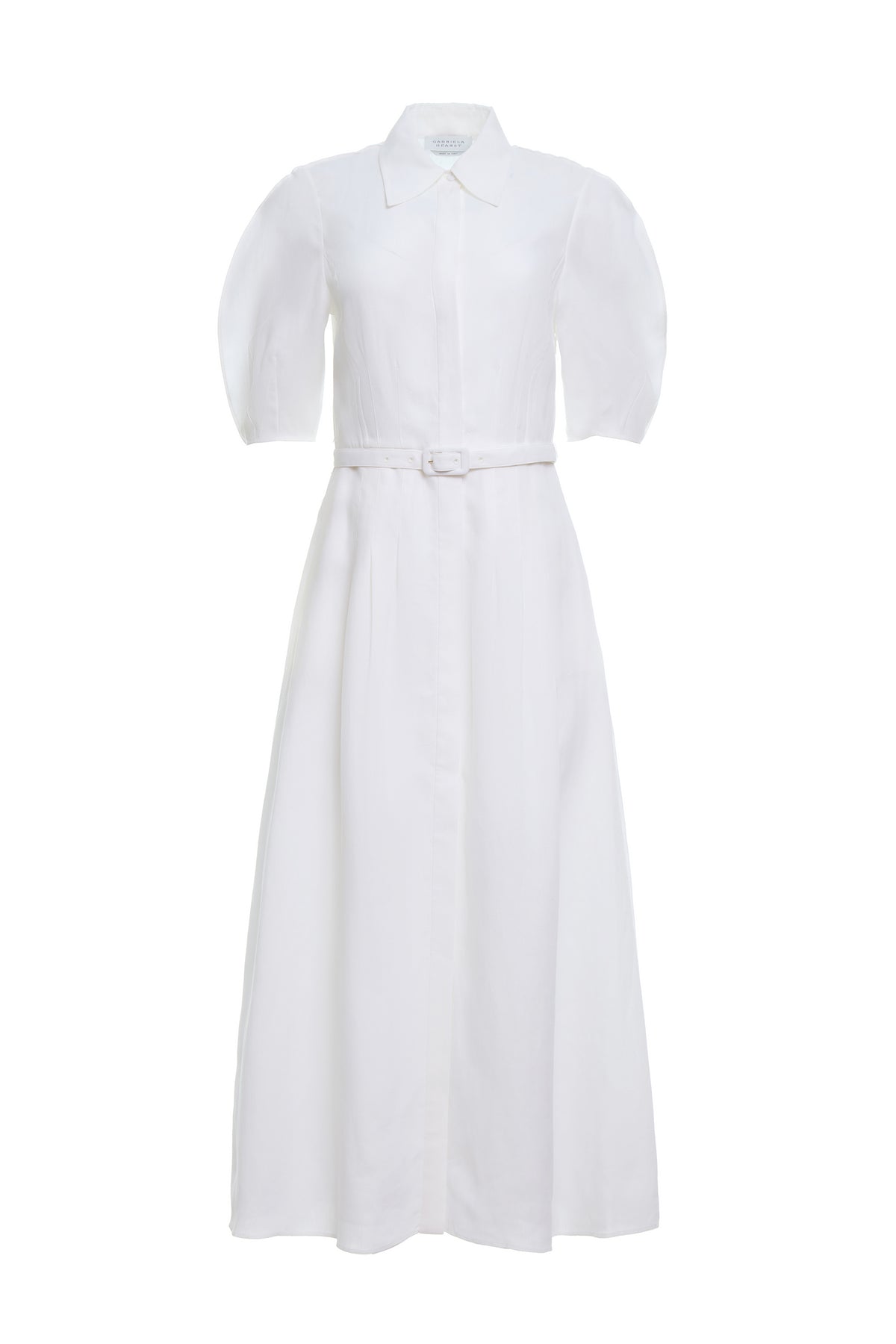 Maude Pleated Midi Shirtdress in White Aloe Linen